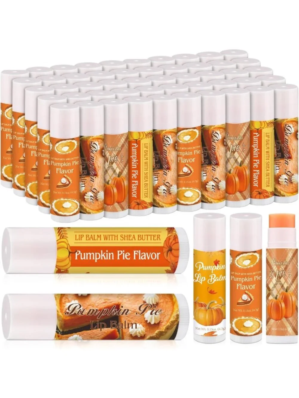 100 Pcs Pumpkin Pie Scented Lip Balms | Fall Party Favors & Gifts for Women